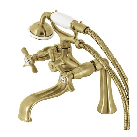 KINGSTON BRASS KS248SB Deck Mount Clawfoot Tub Faucet with Hand Shower, Brushed Brass KS248SB